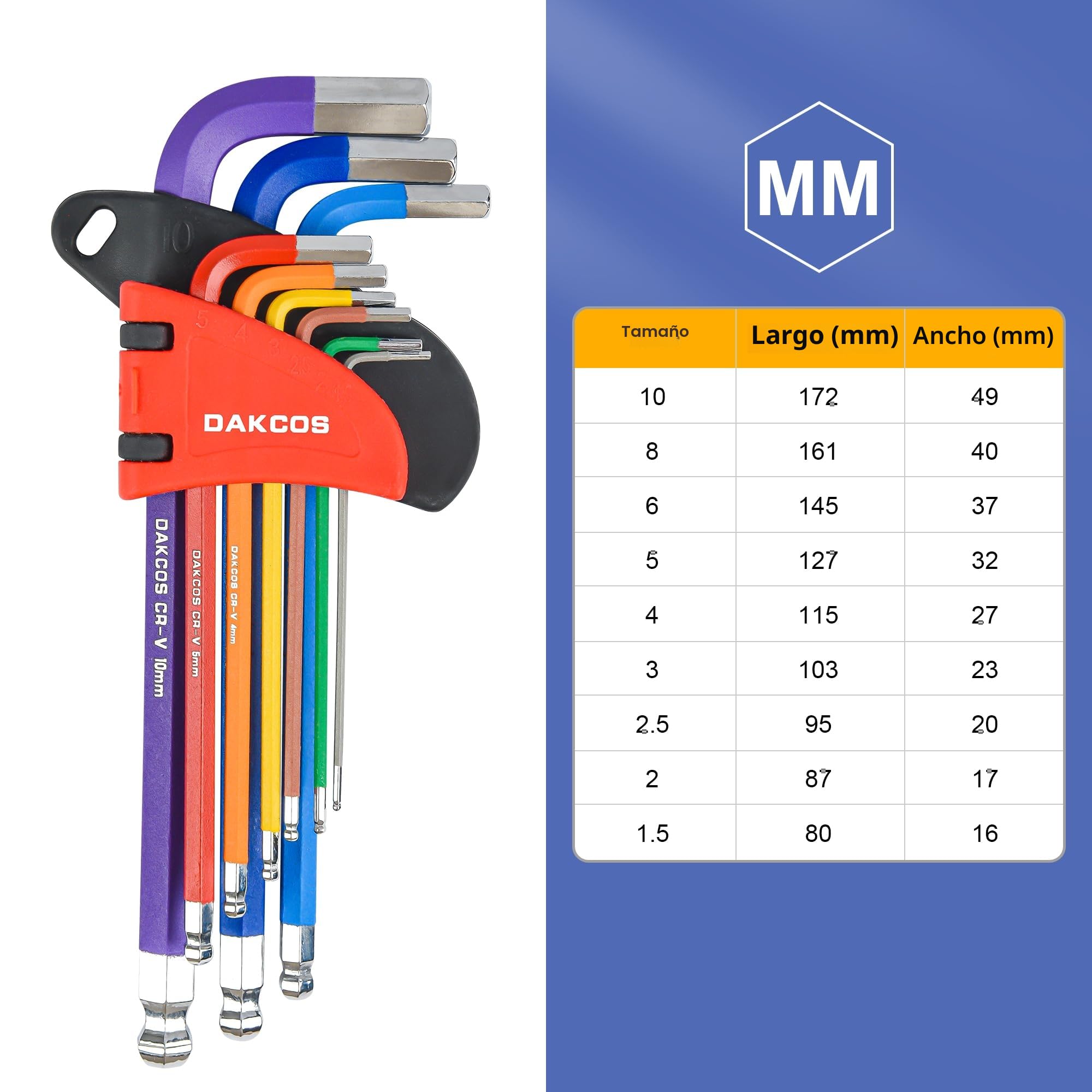 DAKCOS 18pc Juego de Llaves Allen y Llaves Torx hexagonales con un mango de torsión Cr-V