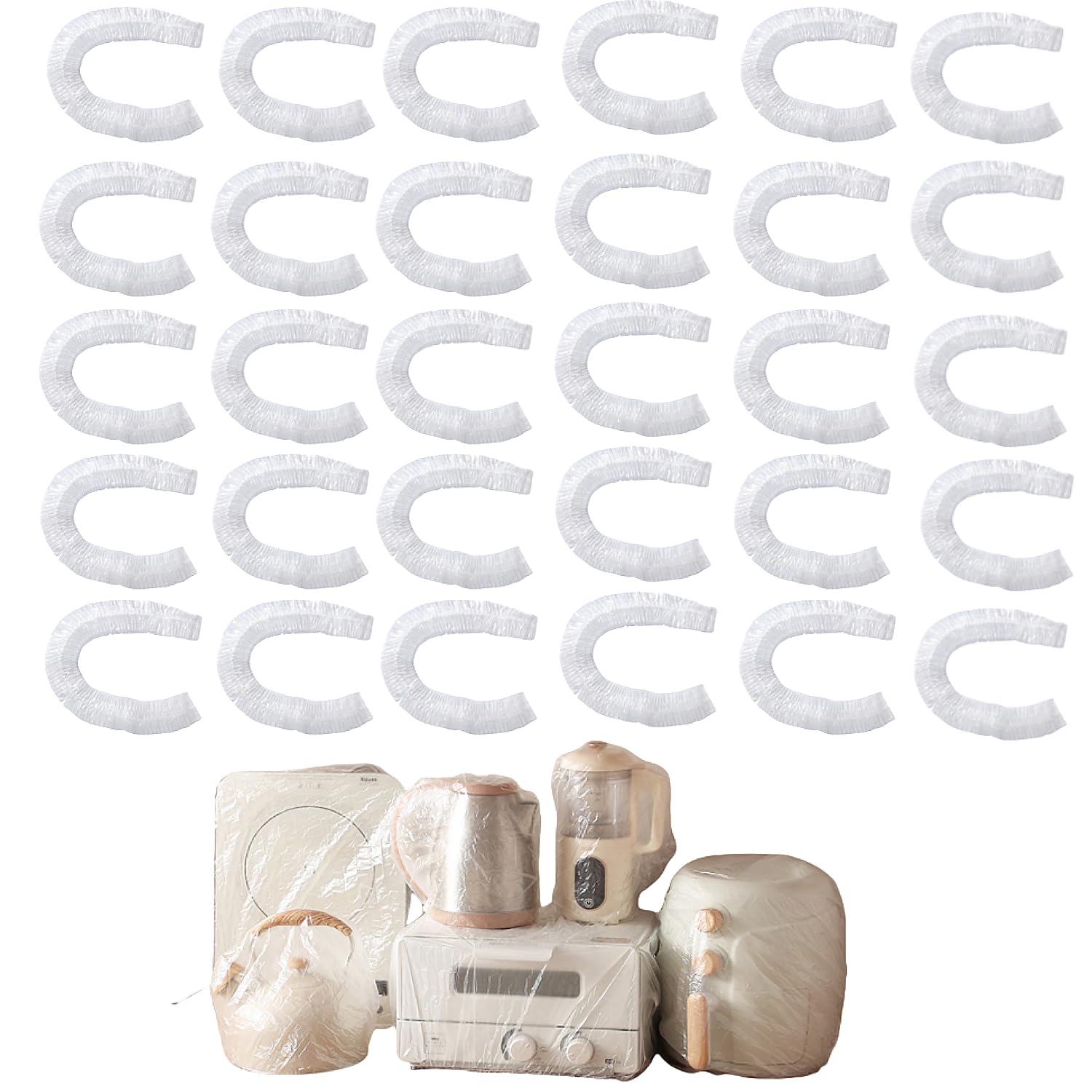 30PCS Disposable Furniture Dust Cover Large Dust Cover Clear Plastic Universal Small Kitchen Appliance Covers Dustproof with Elastic for Small Appliance,Air Fryer, Oven, Pressure Cooker, Blender