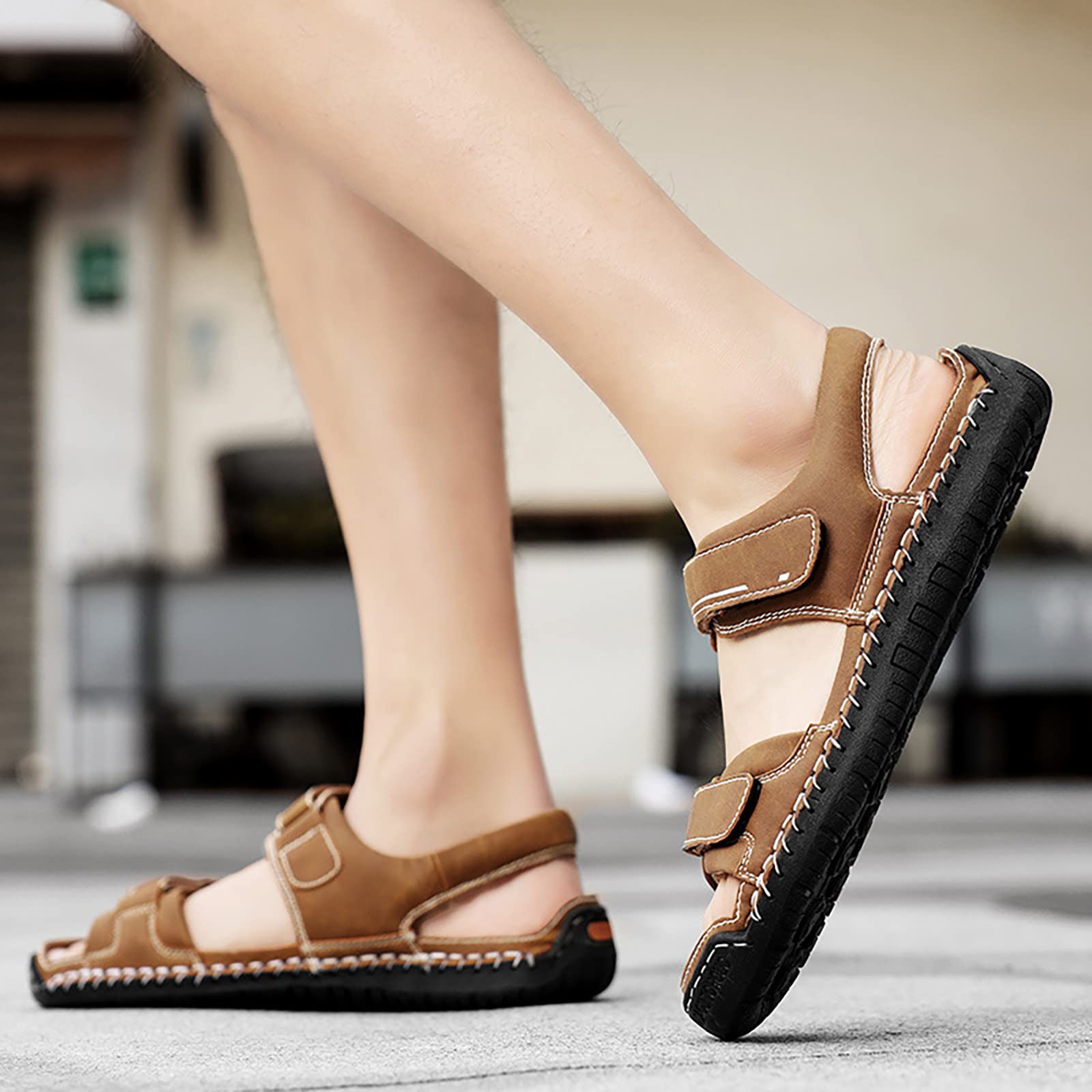 Chanclas Confortables Hombre Sandalias Suela de Goma Cuero con Bandas Ajustables Casuales Trekking Verano Transpirable Footwear Calzado Deportivo Casual Amortiguado Soporte de Arco para Playa Ciudad
