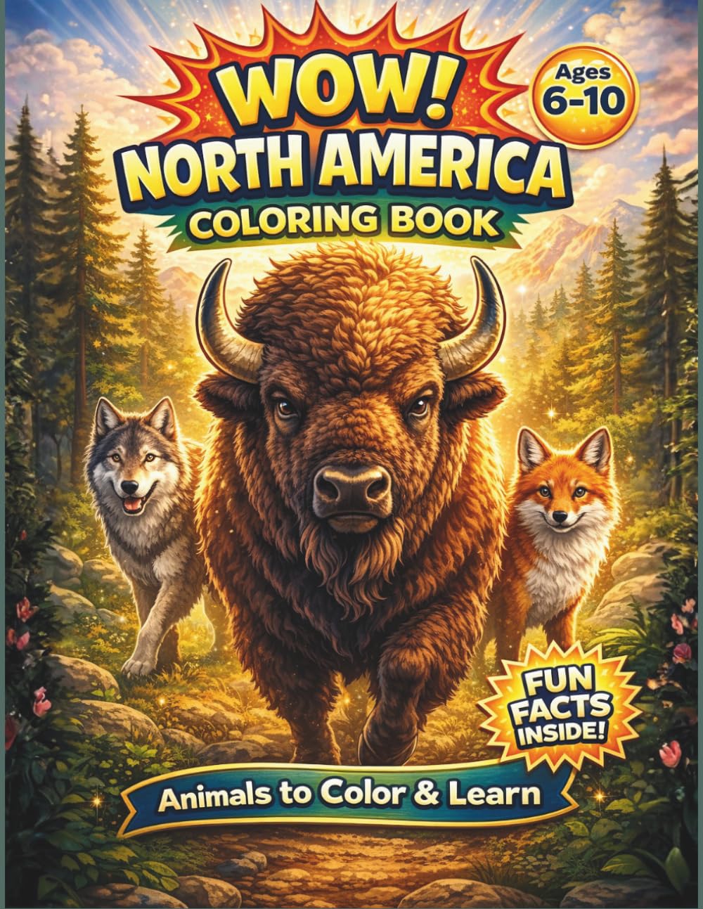 WOW! North America: Coloring Book with Fun Facts: Educational Wildlife Adventure for Kids Ages 6–10 (WOW! Color • Learn • Explore)