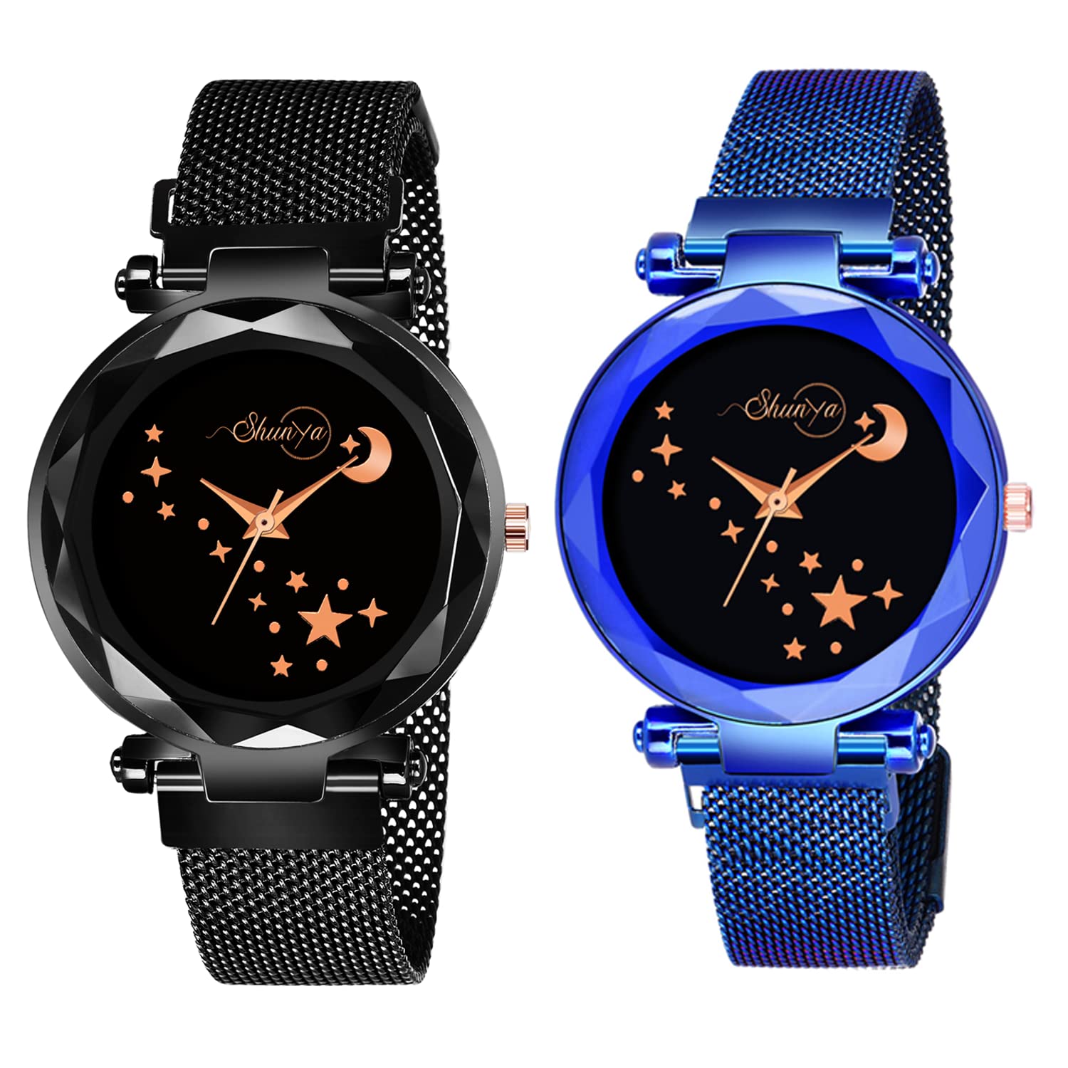 Shunya Black & Blue Adjustable Magnetic Mesh Belt Stylish Black Dial Analog Watch - for Girls (B09X6SWZTZ) Amazon Price History, Amazon Price Tracker