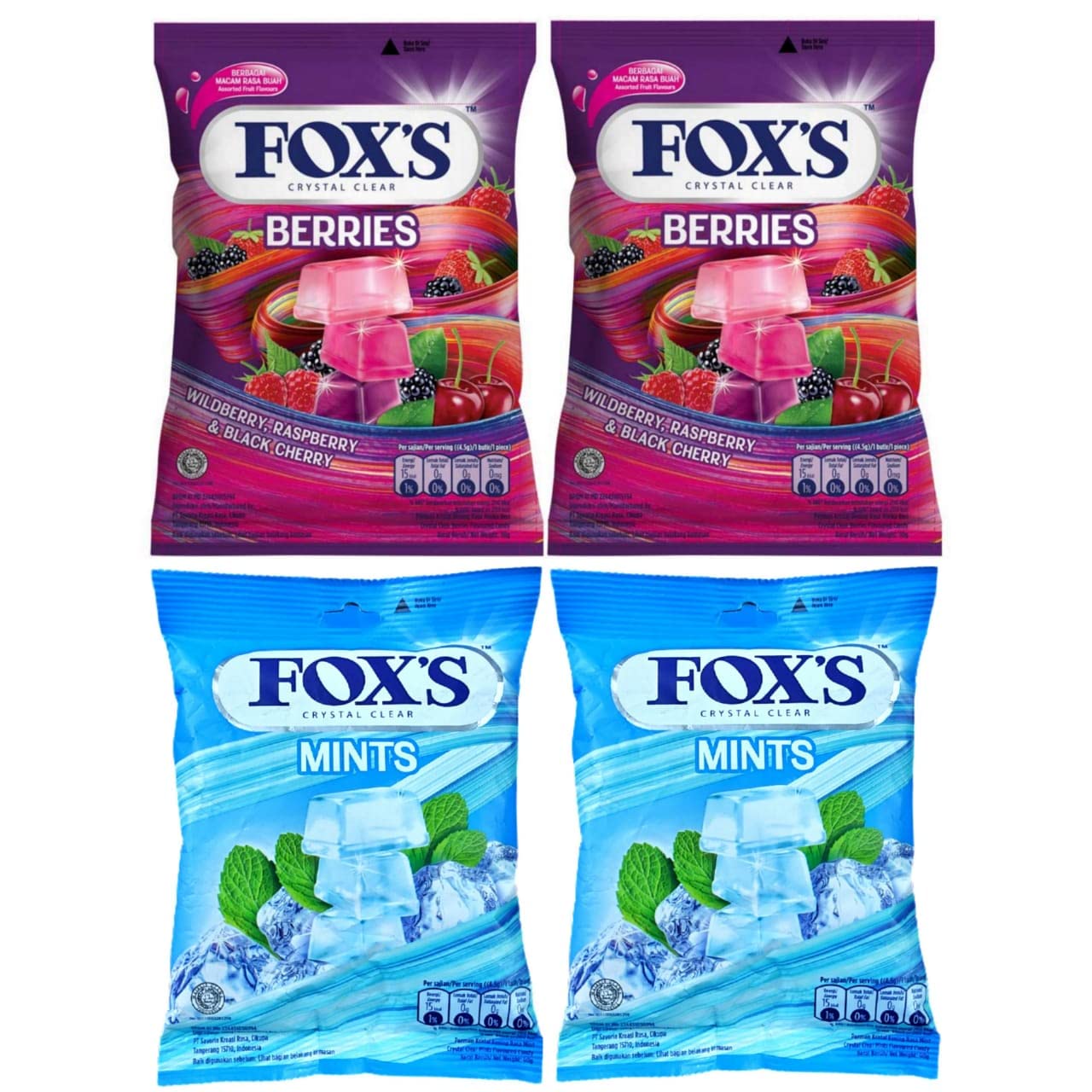 Fox's Crystal ClearMints (90gms- Pack of 2 ) & Fox's Crystal Clear Berries Candy (90Gms- Pack of 2)
