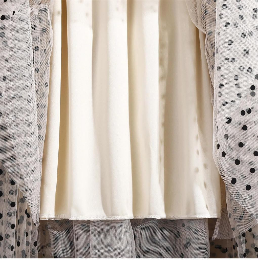 Women Polka Dot High Waist Pleated Ball Gown Skirt Mesh Loose Puffy Cake Skirts Apricot