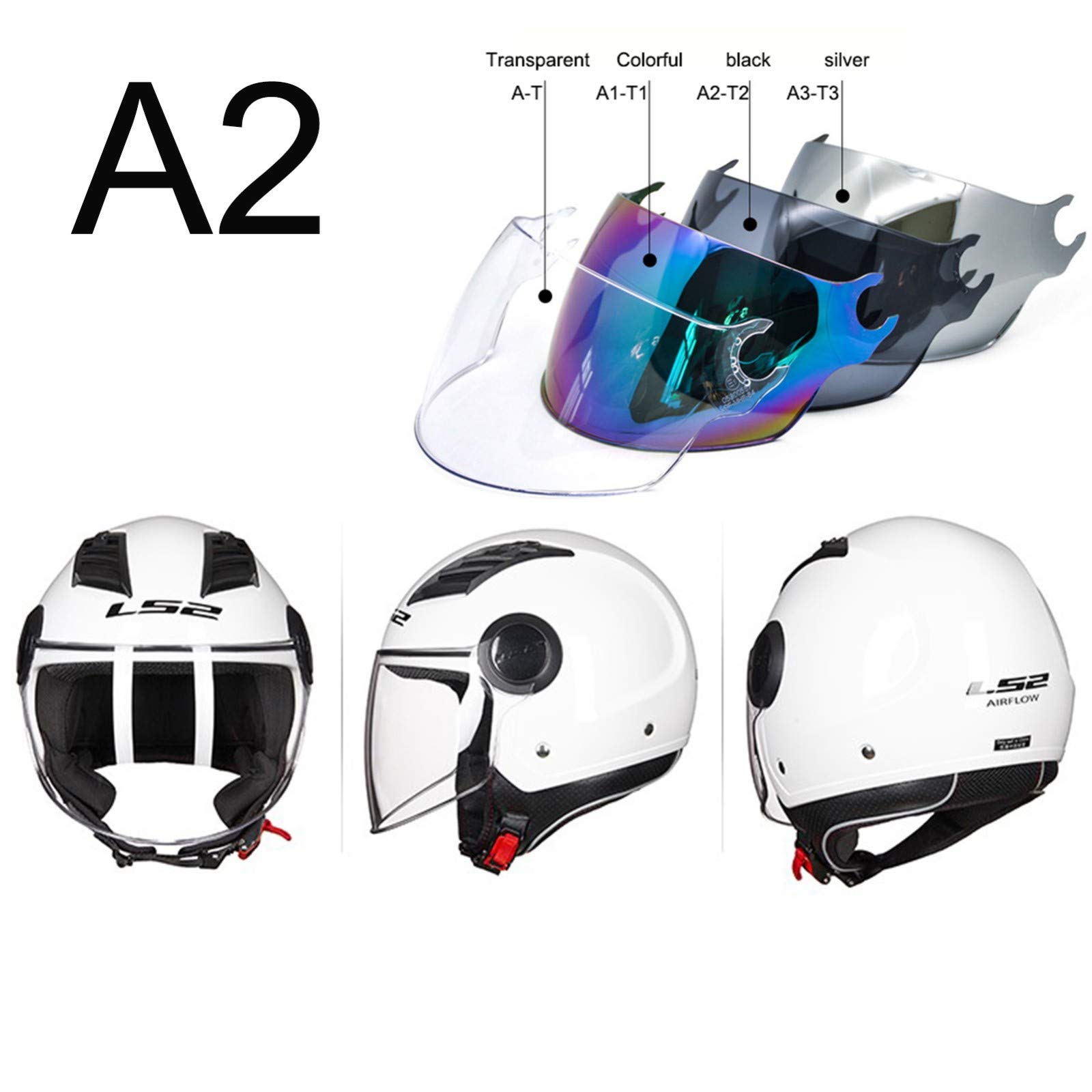 Demi-Casque Moto Lentille Argent - Certification DOT/ECE - Taille Adjustable