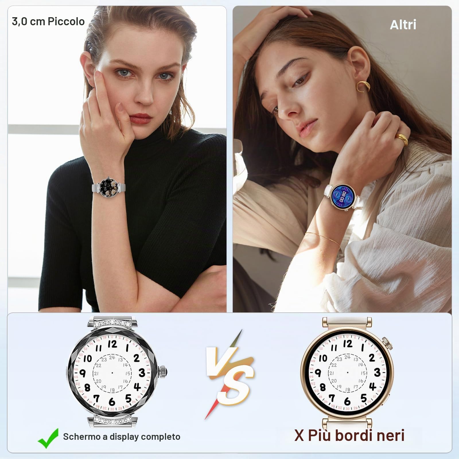 Smartwatch Donna con Chiamate Bluetooth, 1.19" AMOLED Orologio Smartwatch Donna con 24H Cardiofrequenzimetro Monitor del Sonno SpO2, 100+ Sportive Fitness Tracker per Android iOS, Argento