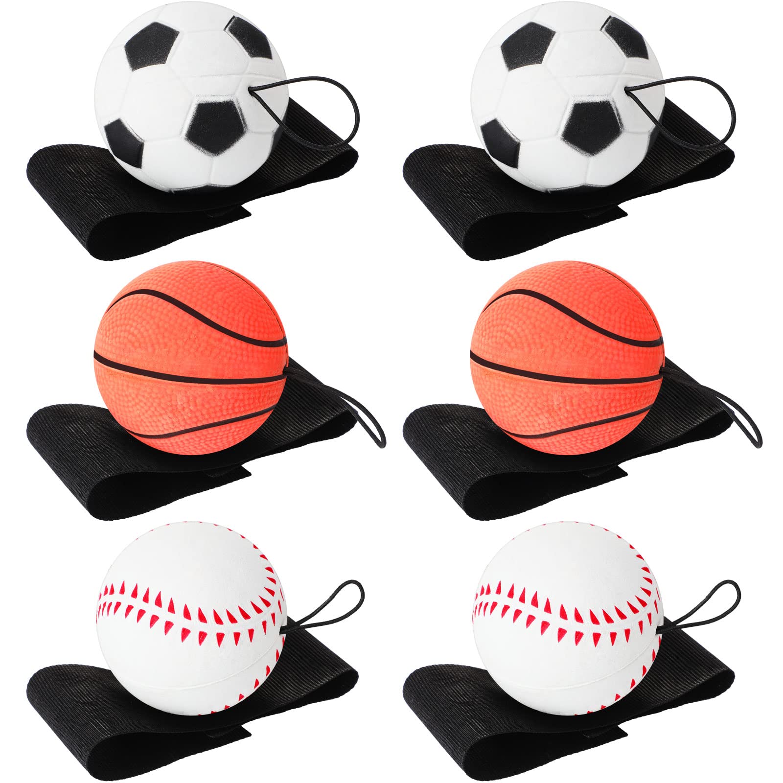 Skylety 6 Pcs Wrist Return Ball on a String 2.48 Inch Rebound Sport Balls with Elastic Strap Soccer Basketball Baseball Practice Party Favors Wrist