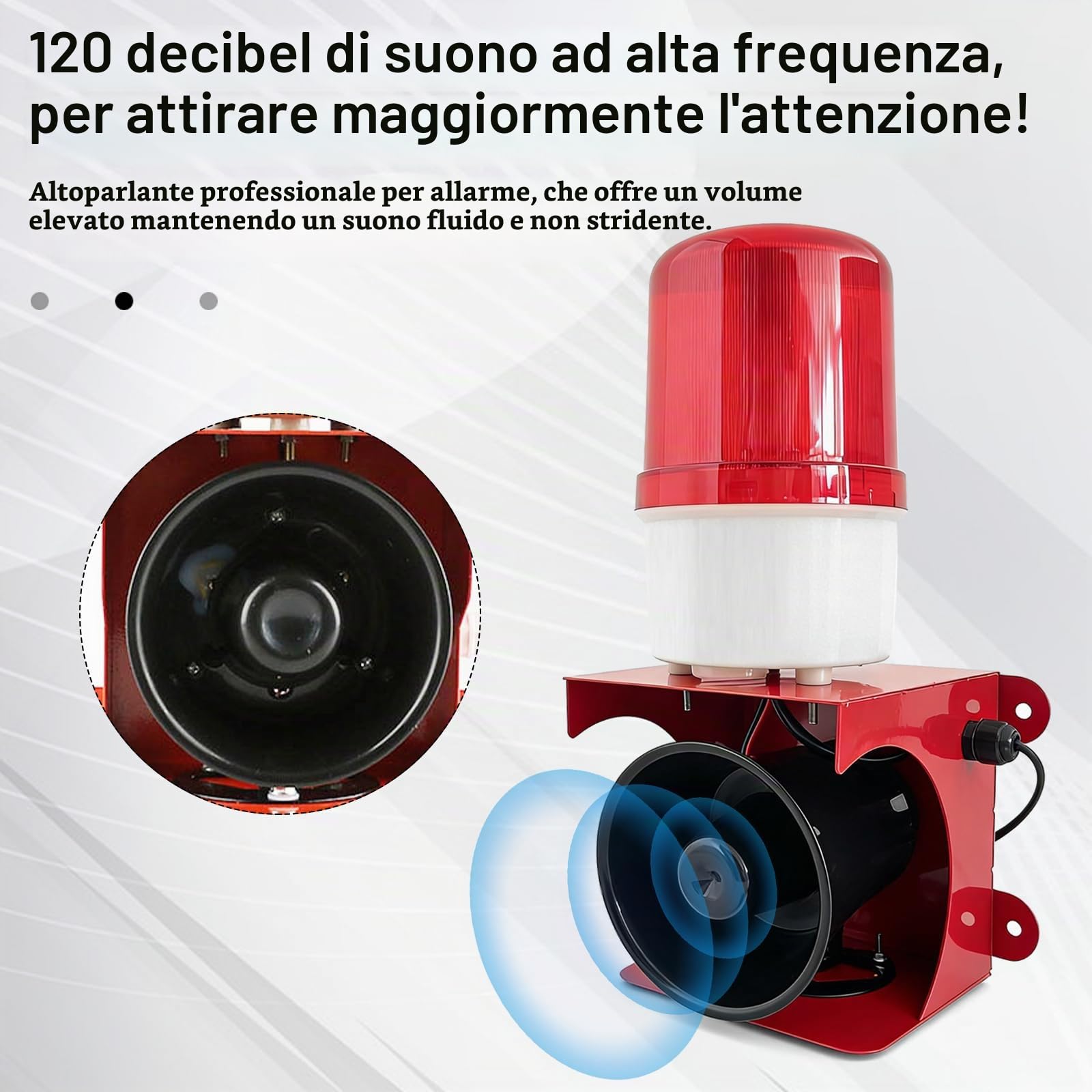 Sirena di Allarme Industriale, Allarme Sonoro e Luminoso 120 dB, Classe di Protezione IP65, Luce LED Industriale, Adatta per Uso Interno ed Esterno (Spina EU 220 V)
