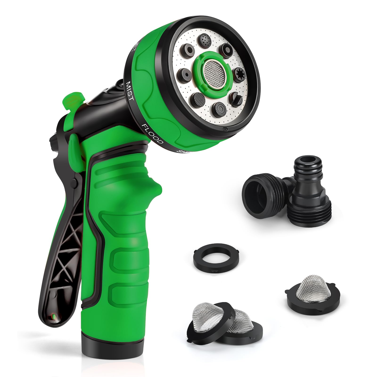 Acte Green Hose Pipe Spray Gun, 8 Patterns Anti-Leak Garden Hose Spray Gun, High Pressure Anti-Slip Hosepipe Nozzle Gun For Car Washing, Pets Bathing, Gardening, Watering Lawn （Green）