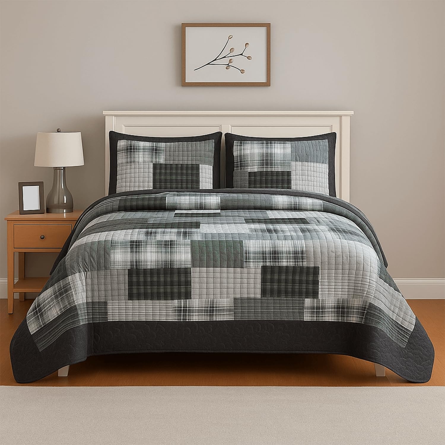 Cozy Haven Quilt Patchwork Bedspread 2 Piece Set – Coverless Quilted Bedspread, Reversible, Lightweight Quilt Comfort with 2 Pillow Sham (Denim Grey, King)