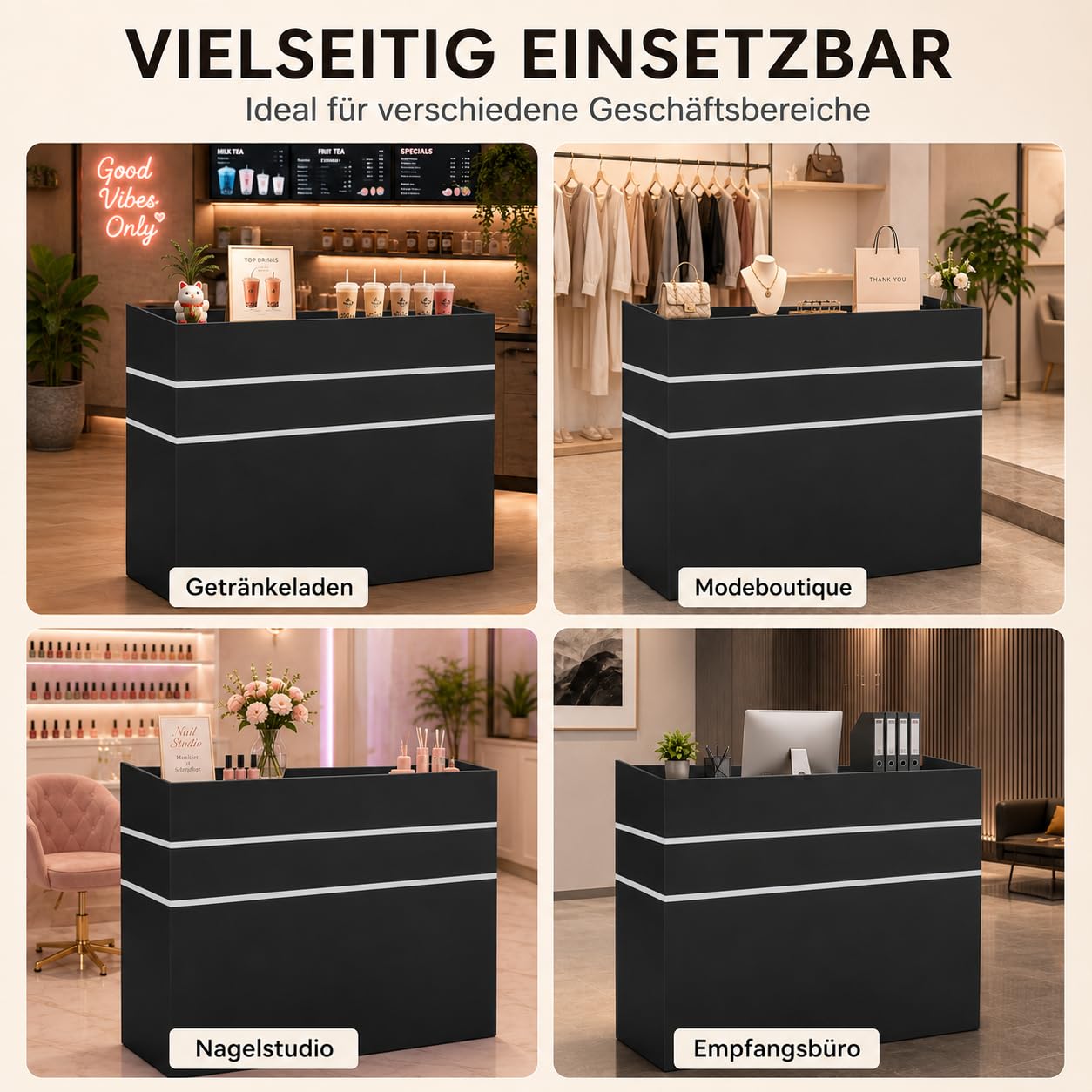 Empfangstresen Schwarz 120cm Kassentresen 3 Schubladen abschließbar Tür Ablagefächer Verkaufstheke Rezeptionstheke 120x110x48cm