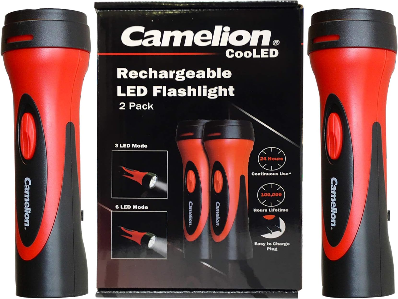 Camelion 6 LED Plug in Rechargeable Emergency Blackout Flashlight- up to 24 Hours of Continuous Lighting (2 Count)