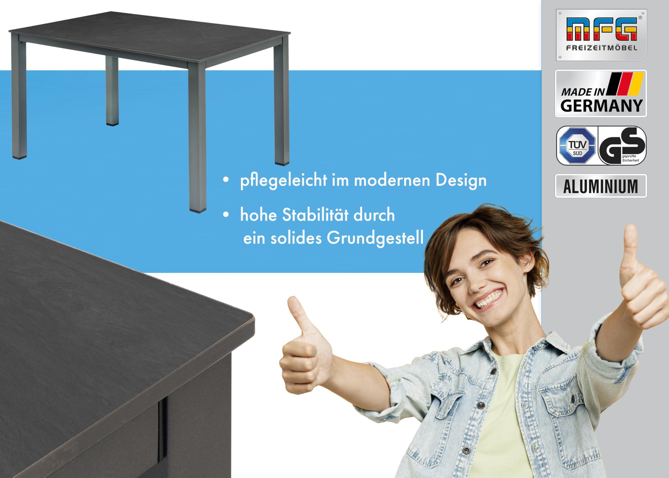 MFG Lofttisch 160x90 cm, Gestell: anthrazit, Plattendekor: Schiefer