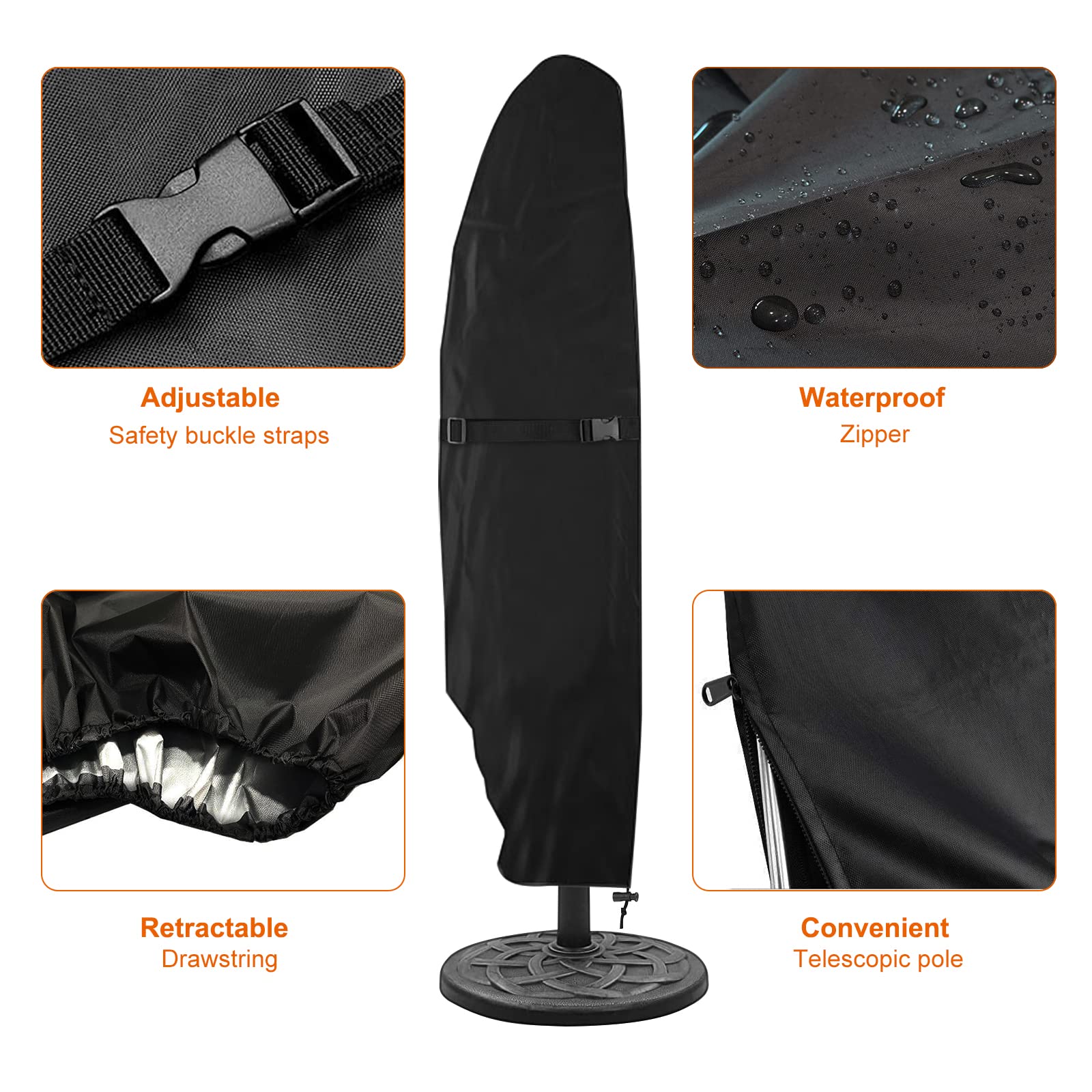 Housse Protection Parasol Déporté 265 Cm - Couverture Étanche Anti-UV 420D Avec Perche Télescopique
