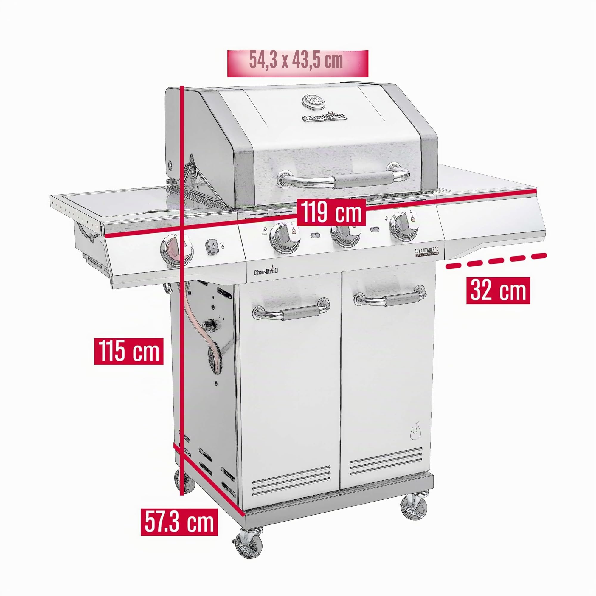 Char-Broil Advantage PRO S 3 Barbecue a gas 3 bruciatori bruciatore Sear ceramica padella grigliare