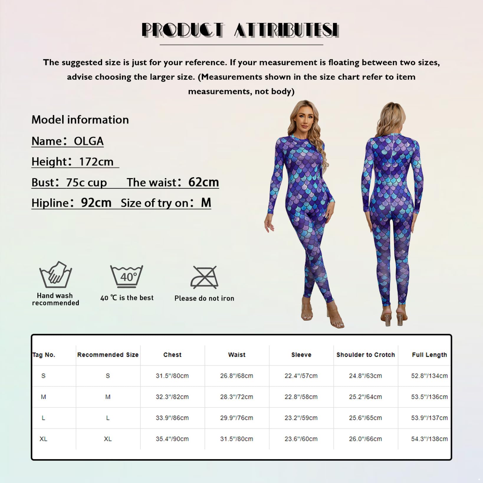 Mono Largo de Gimnasia Rítmica Body Mujer Cuello Alto Mangas Largas con Estampado Escamas de Pescado Mono de Danza Jumpsuit Deportivo