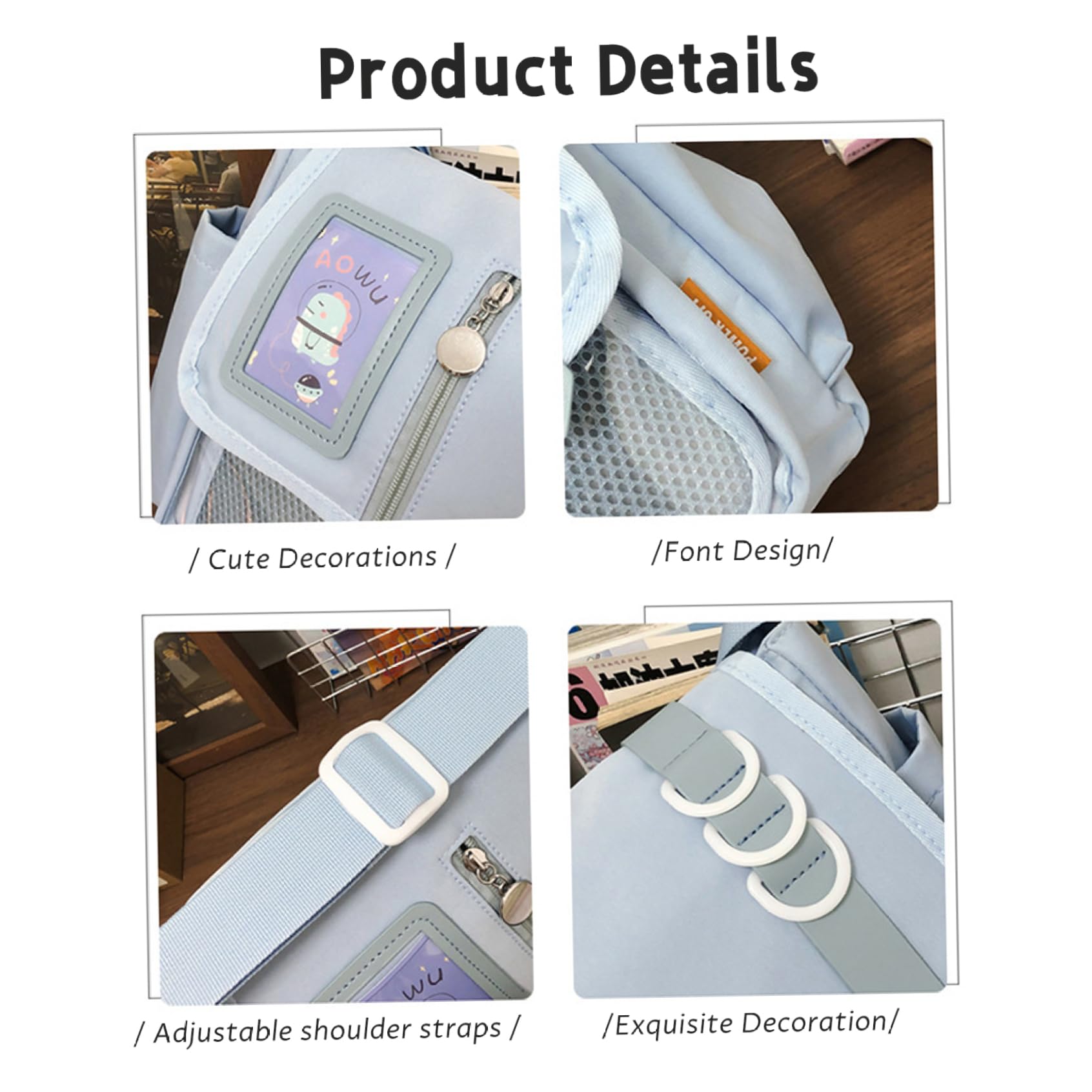 Ita-Tasche, japanische Schultasche, Kawaii-Umhängetasche, Nylon, schwarz, Ita mit Pin-Display-Tasche, Verstellbarer Riemen, großes Fassungsvermögen, Geldbörse für Gilrs-Frauen