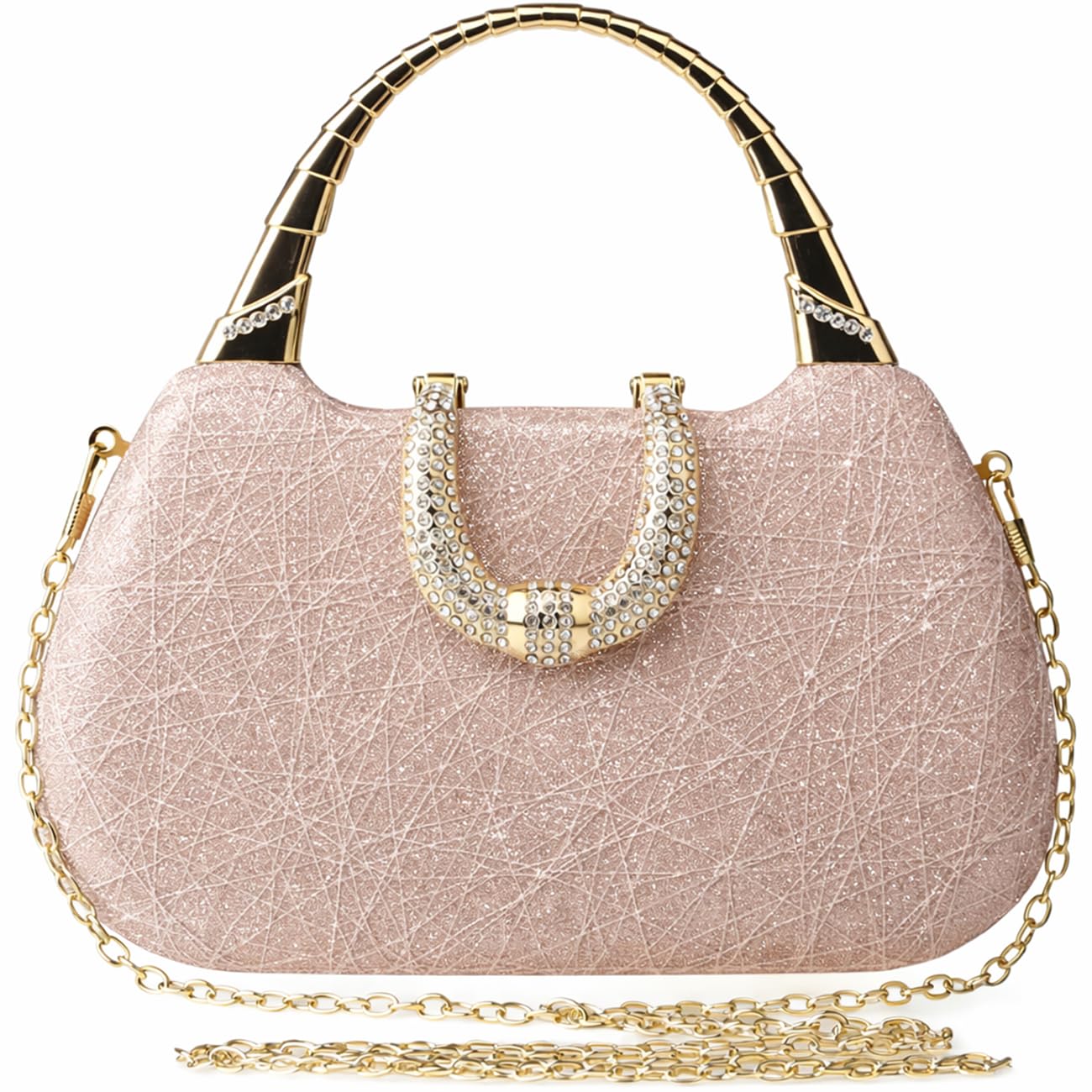 Clutch Purse for Women – Wedding & Bridal Clutch Bag with Chain Strap and Metal Handle, Ladies Evening Handbag