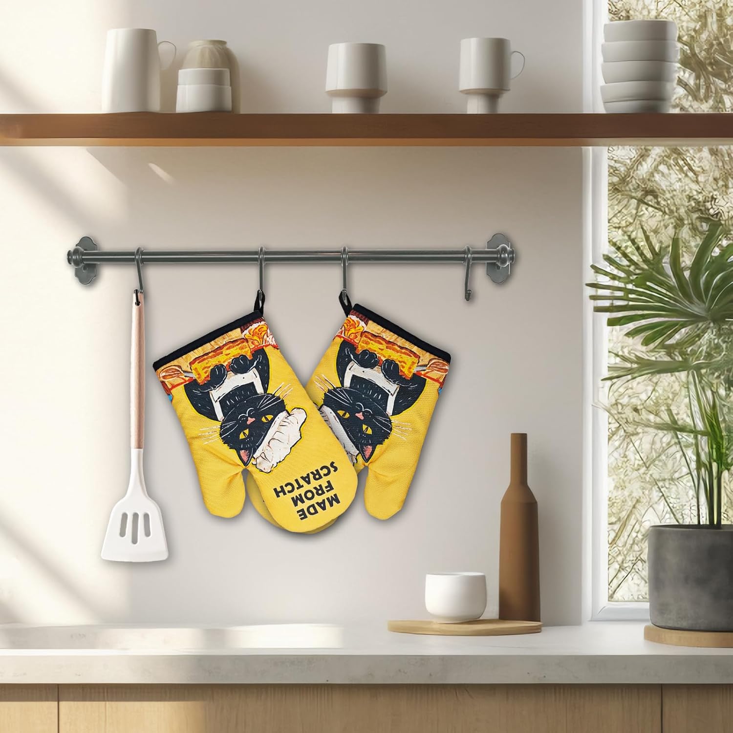 面白い黒猫オーブンミット 傷から作られた耐熱シリコンノンスリップオーブンミット クックエッセンシャルアクセサリー 女性、男性、猫好き