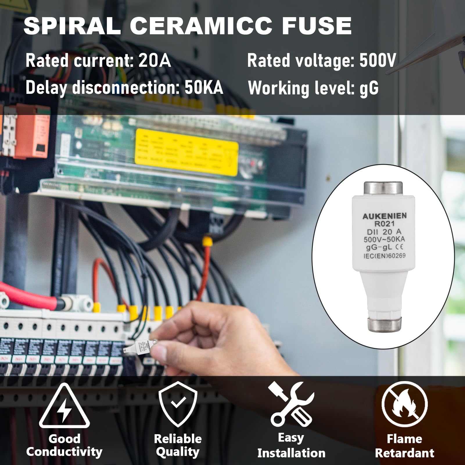 AUKENIEN DII E27 R021 Spiral Ceramic Fuses Diazed 20 Amp Fuse 20A 500V 50KA gG for Cable and Line Protection (Pack of 5) - Image 4