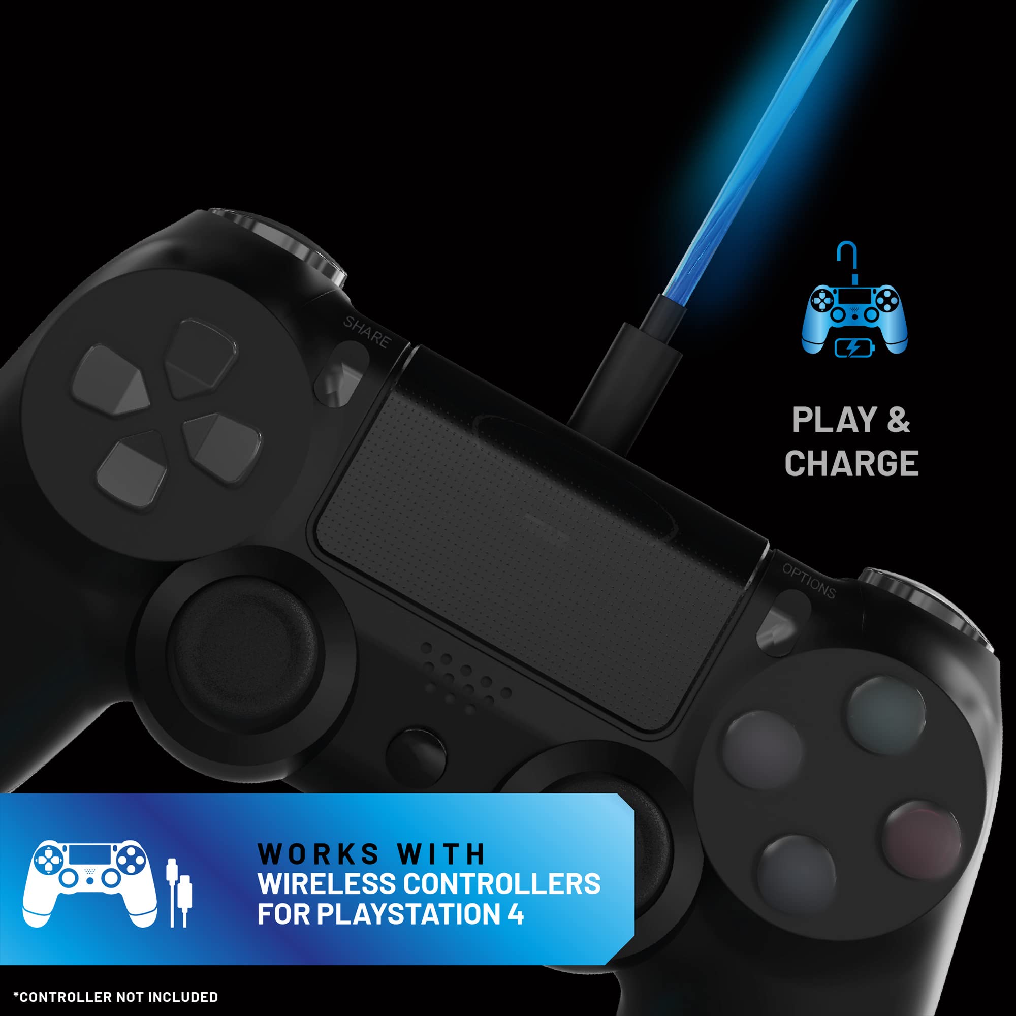 STEALTH Câbles 2M LED Light Up Twin Play & Charge, Compatible avec PS4 et autres appareils