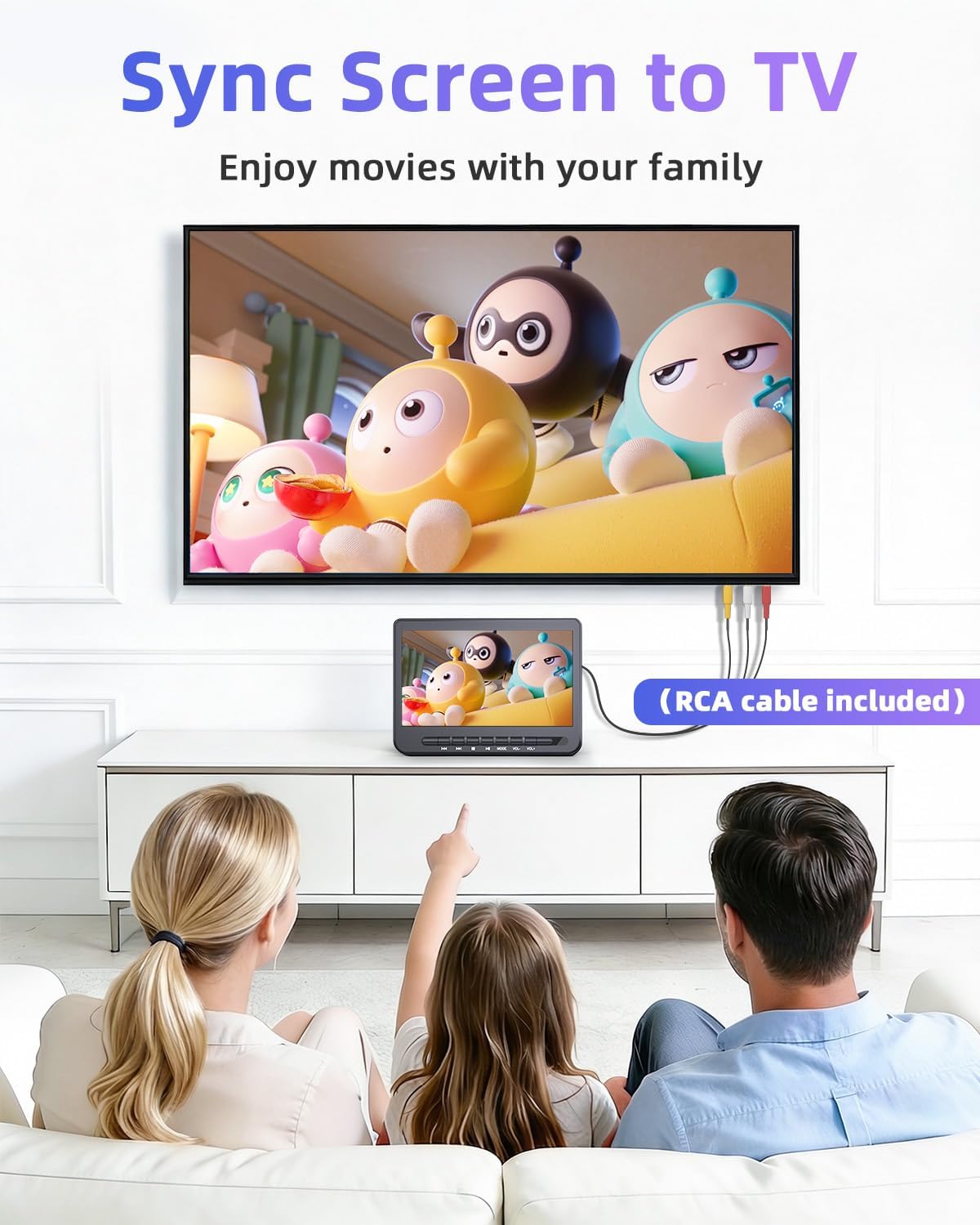 10.5" Car DVD Player Dual Screen with 1080P HDMI Input, FELEMAN Dual Portable DVD Player for Car Play A Same or Two Different Movies, 5-Hour Rechargeable Battery, Support USB, Region Free,2 Brackets