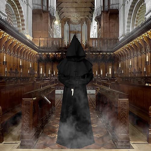 Miniatura 6 de Disfraz de monje para adulto, bata medieval con capucha, disfraz de sacerdote renacentista, disfraz de Halloween para hombre