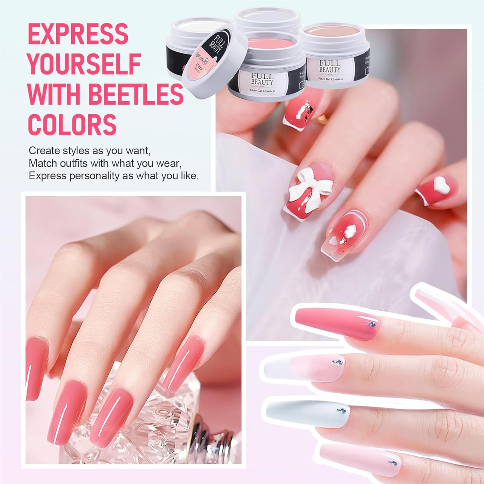 4 Colori Gel Unghie Ricostruzione, 15 ML Builder Nails Gel Ricostruzione Unghie, Gel Ricostruzione Unghie Professionale, per Rinforzare Proteggere Allungare