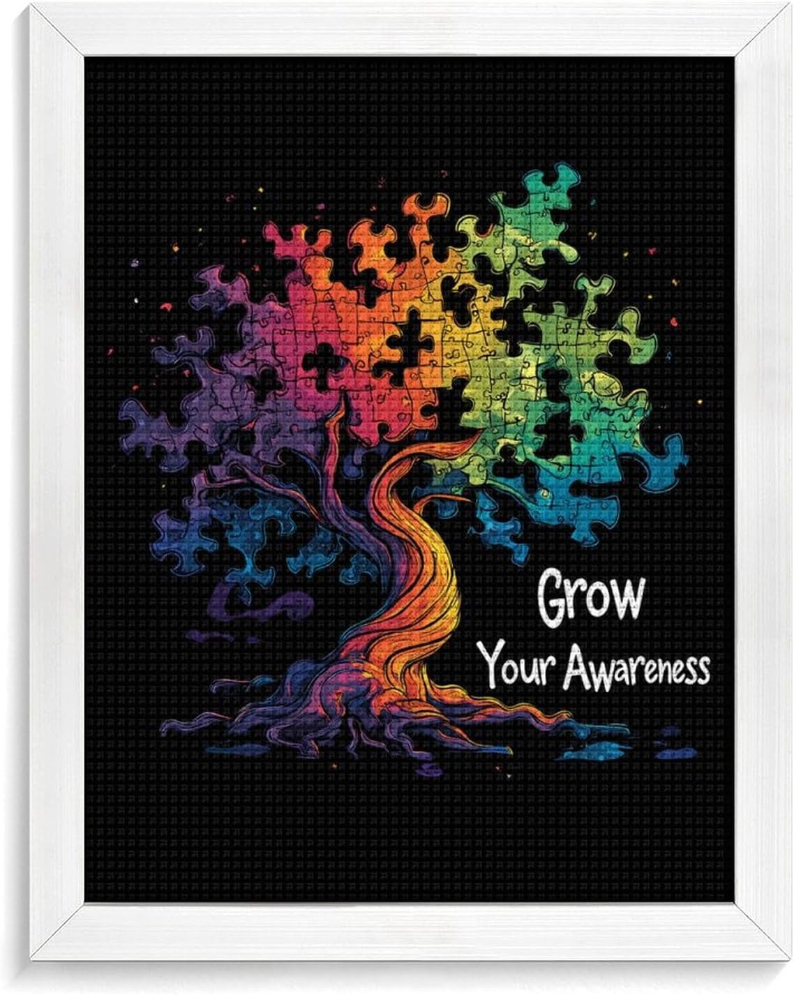 Autism Awareness Day Month Grow Your Awareness Diamond 5D Painting Kits with Frame DIY Full Round Drill Gem Art Crafts for Home Wall Decor 16 X 20in White Wood 40 * 50cm
