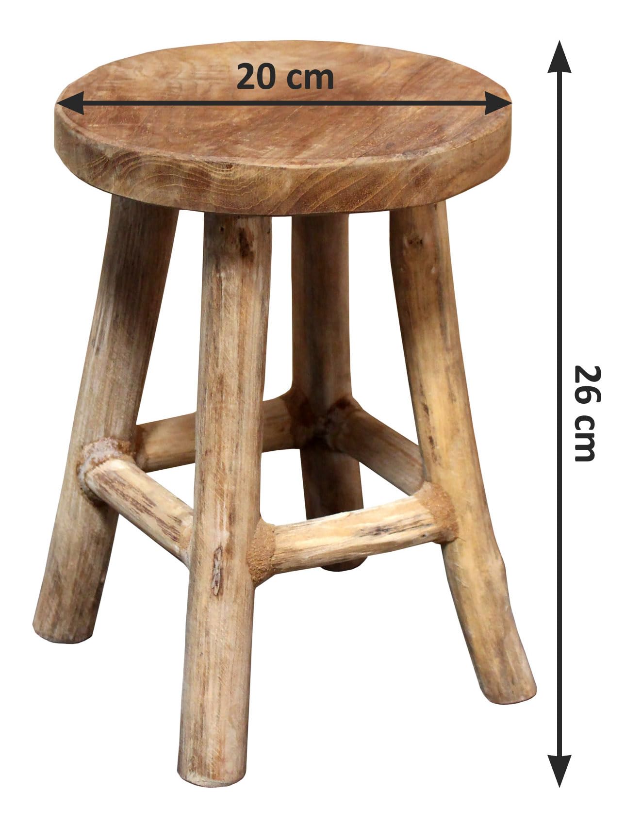 Spetebo Grand tabouret à fleurs rond en teck naturel 26 x 20 cm | bois, 4 pieds, bois massif véritable, support pour plantes