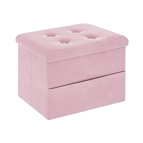 ZOES HOMEWARE Small Storage Ottoman Foot Rest, Velvet Ottoman with Storage and Side Pocket, Pink Foot Rest for Couch, Foldable Footstool Ottoman for Chair,Living Room&Dorm, 16"x12"x12" Pink - Pink