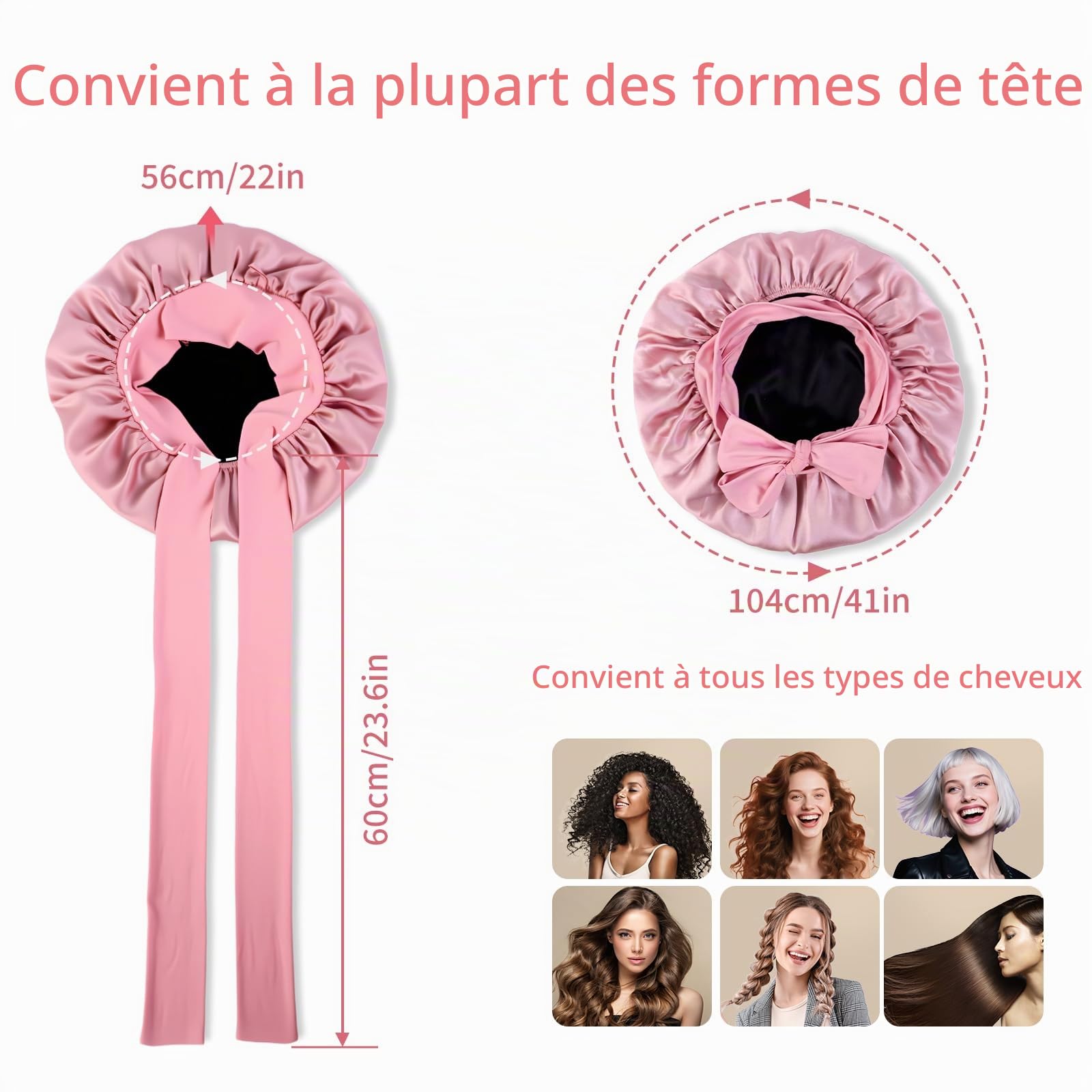 bonnet soie cheveux nuit, 22 Momme double couche silk bonnet, 100% soie de mûrier, doux et confortable, utilisable des deux côtés, convient à tous les types de cheveux - Rose