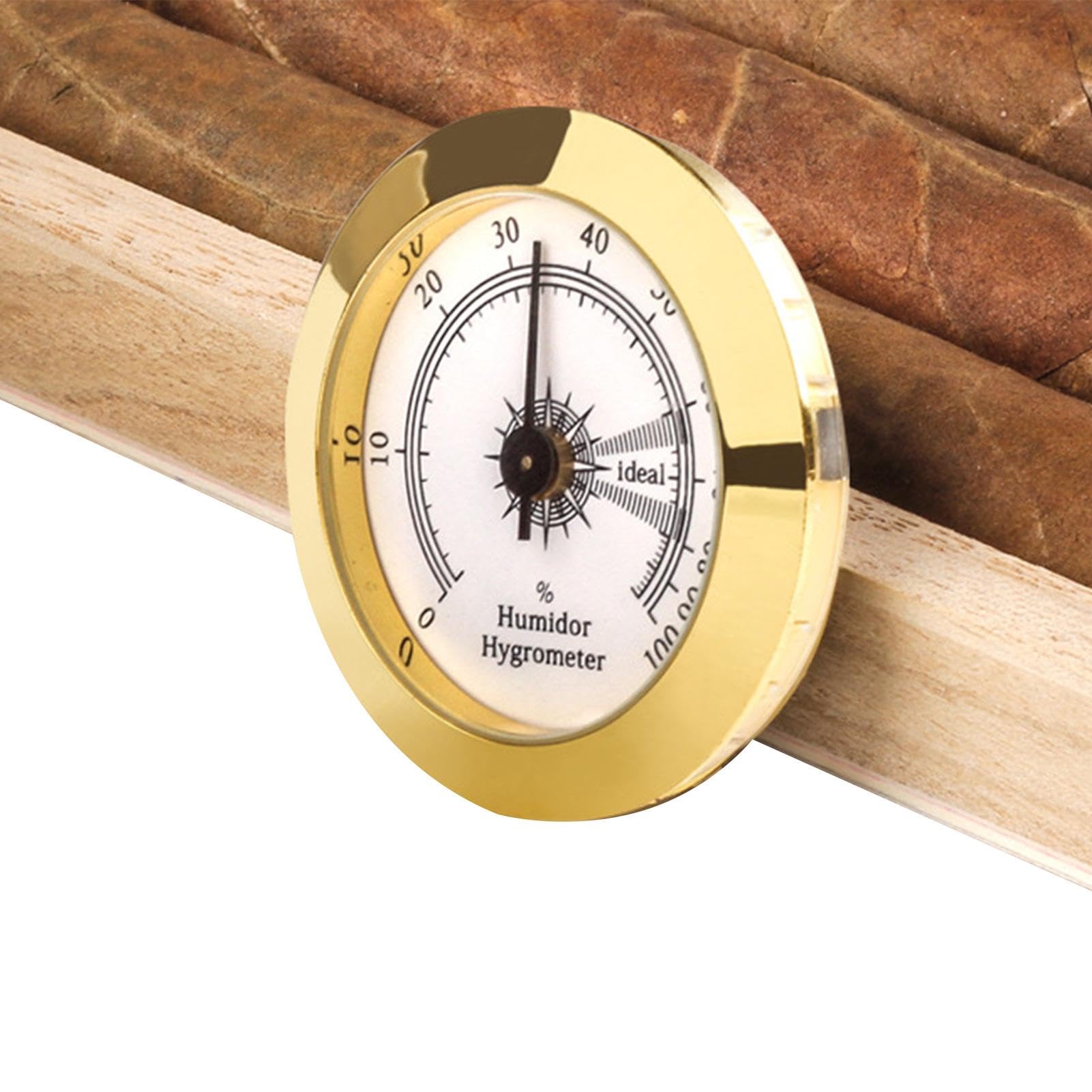 Hygromètre à cigares,Humidor hygromètre analogique en verre rond doré - Hygromètre rond pour cave à cigares Hygromètre rond mécanique Jauge d'humidité pour boîtes de conserve