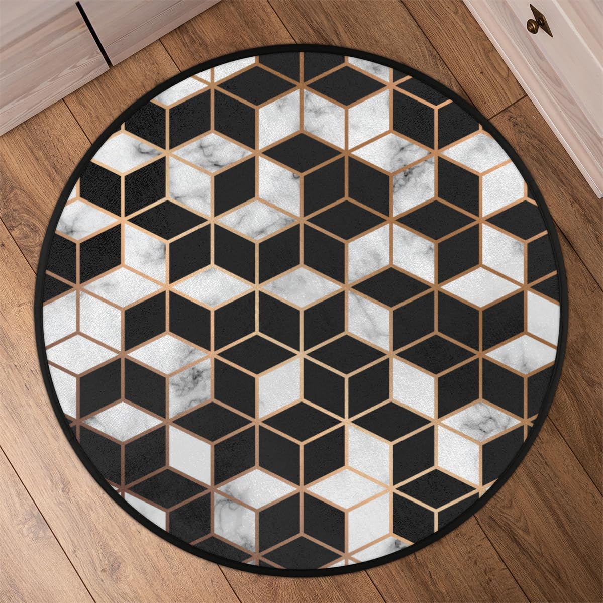 Tavisto 3 Ft White Black Marble Round Desk Chair Mat Non-Slip Soft Desk Floor Mat Washable Floor Mat for Office Living Room Bedrooms Laundry Room Foyer Doorway