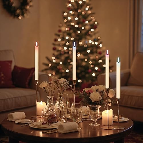 Miniatura 77 de GenSwin Velas cónicas negras sin llama parpadeantes con control remoto de 10 teclas, funciona con pilas, velas LED cálidas con mecha 3D para negro