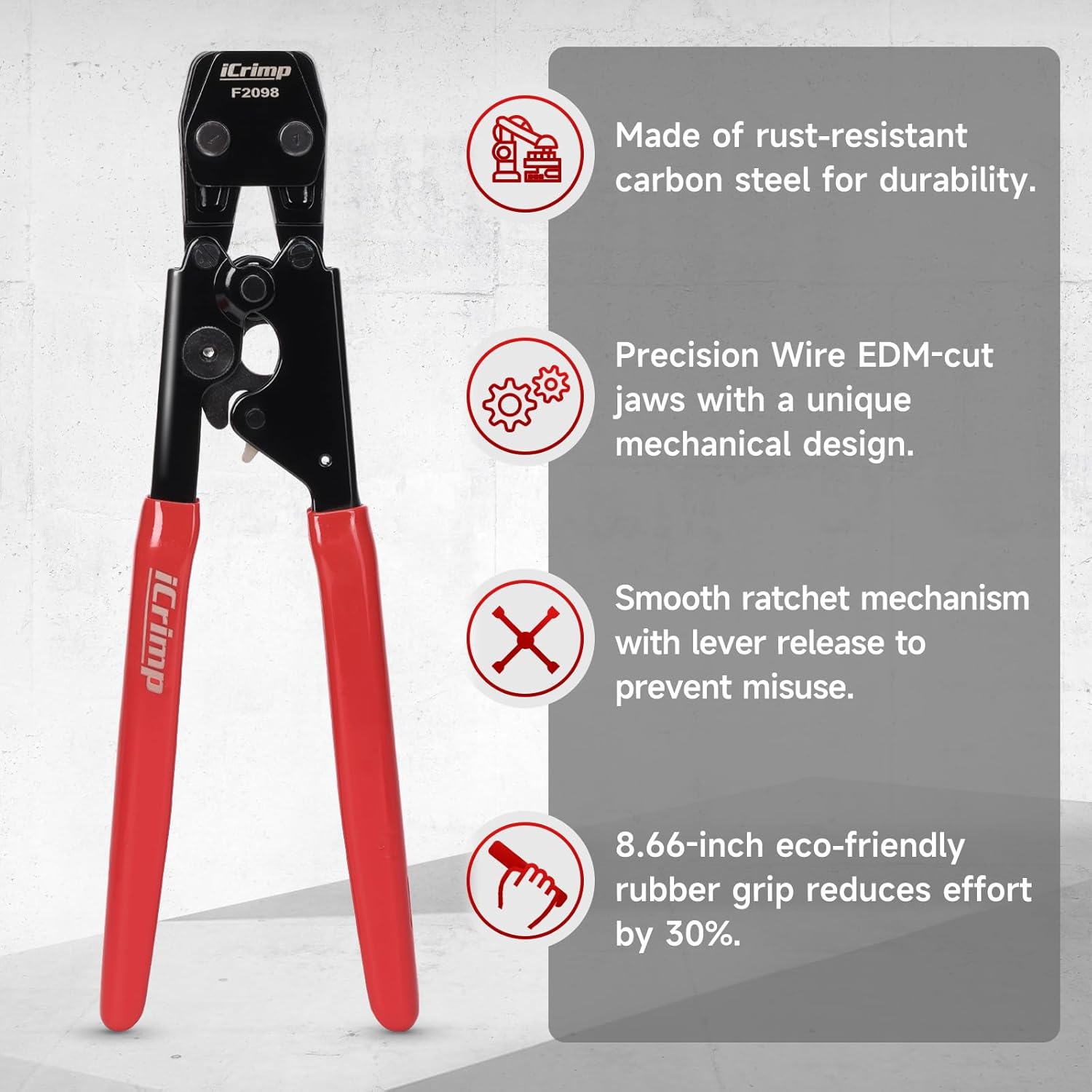 iCrimp PEX Pipe Clamp Crimping Tool Kit Cinch Crimper Tool for Stainless Steel Clamps from 3/8-inch to 1-inch with 1/2-inch 20pcs and 3/4-inch 10pcs SS PEX Clamps