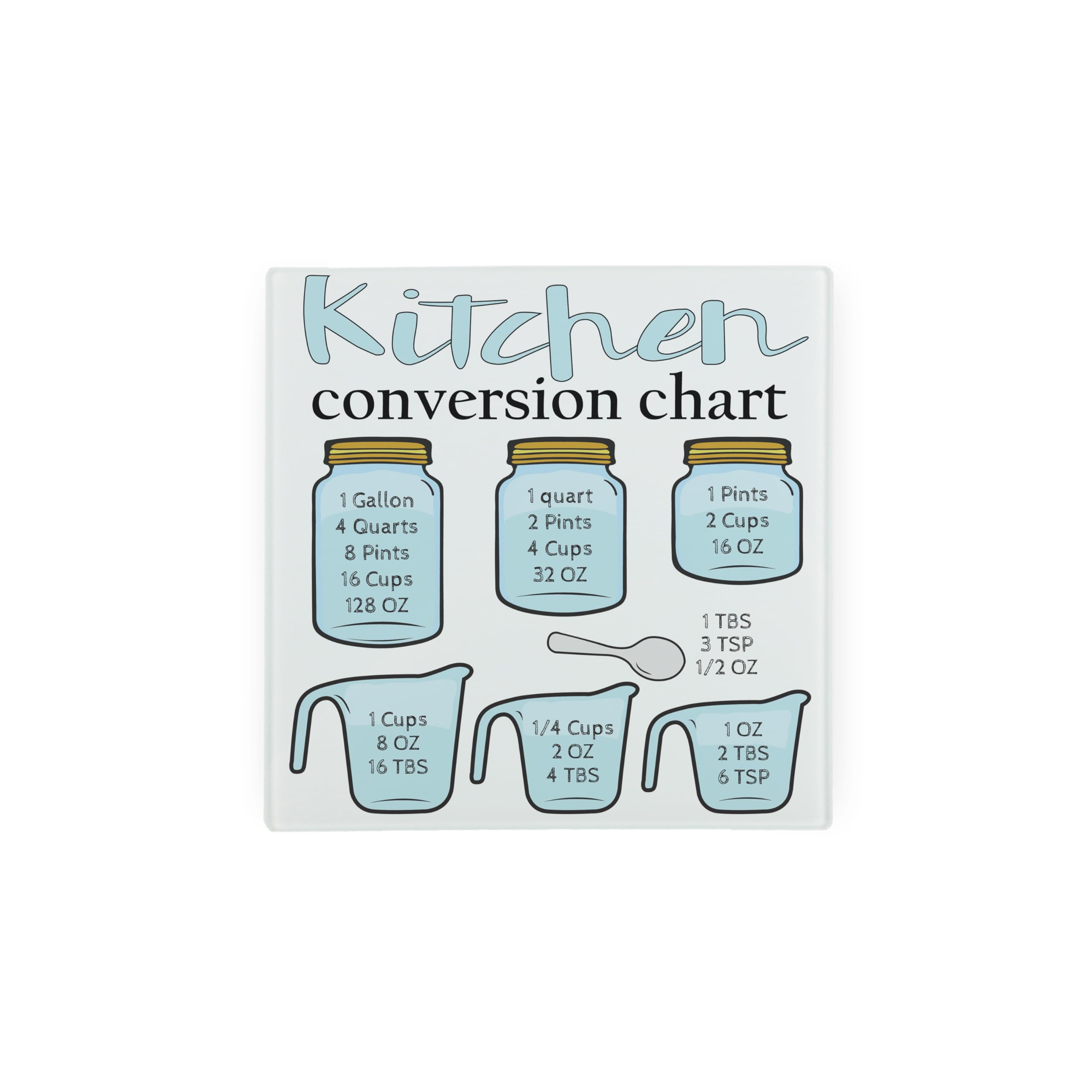 Kitchen Measurement Hot Pot Stand Trivet - Mini Square Glass Worktop Saver – Baking Conversion Chart - Hot Pan Holder Kitchen Chopping/Cutting Board Worktop Protector with Non-Slip Feet 20cm x 20cm