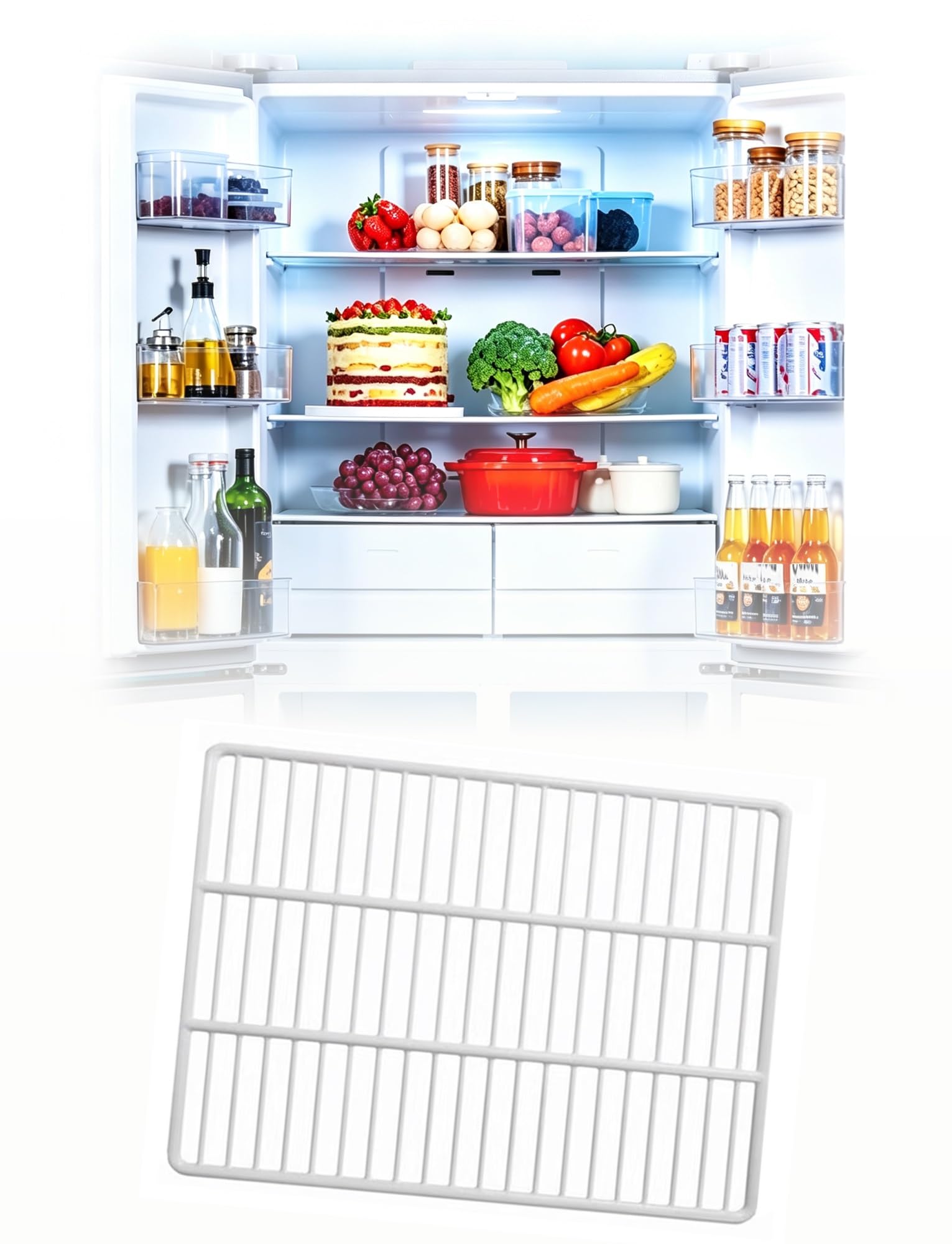 Griglia Frigorifero, Ripiano in Metallo for Frigo e Congelatore | Griglia Congelatore in Acciaio, Ripiano for Vetrina Refrigerata, Frigorifero e Banchi Frigo(60x55cm/23.6x21.7in)