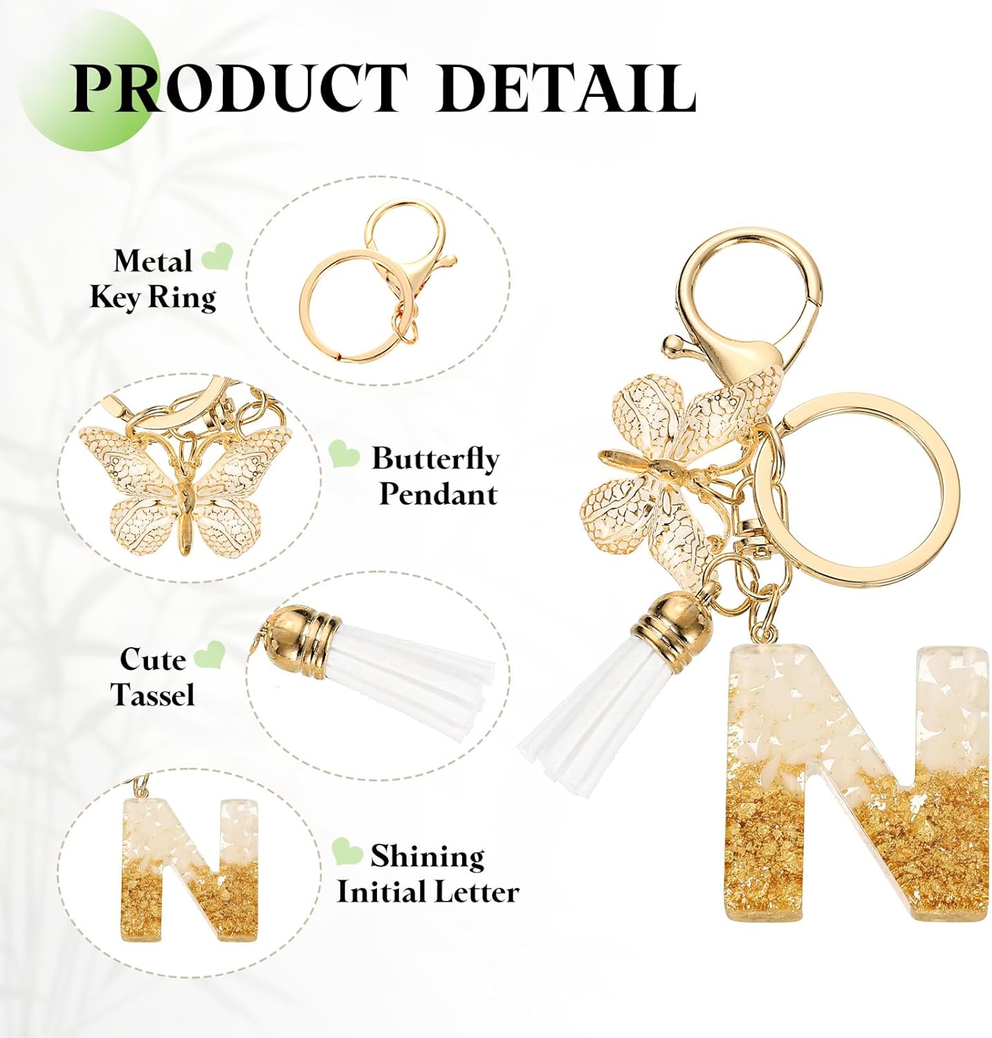 uxcell Initial Letter Keychains, Resin Cute Butterfly Tassel Pendant Accessory for Women Alphabet Key Ring - Image 3