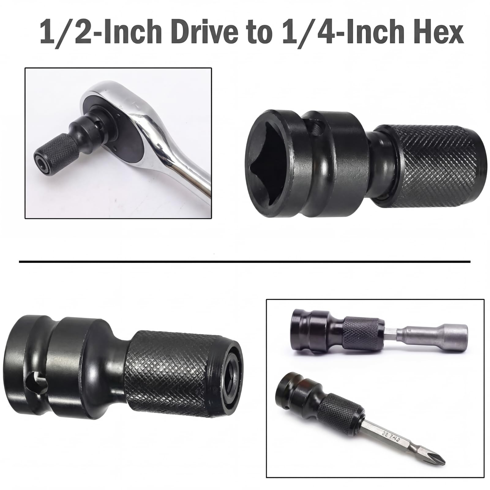 2 PCS 1/2" Square Drive to 1/4" Hex Socket Adapter for Impact & Air Wrench — Amazon image 7