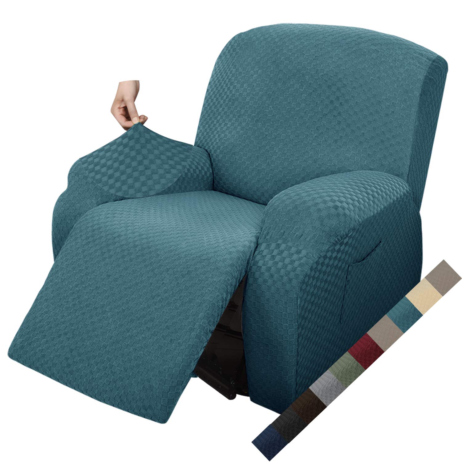 MAXIJIN Funda de Sillón Relax Stretch Funda Sofá 1 Plaza Reversible con Bolsillo Protector de Sofá (Azul Pavo Real)