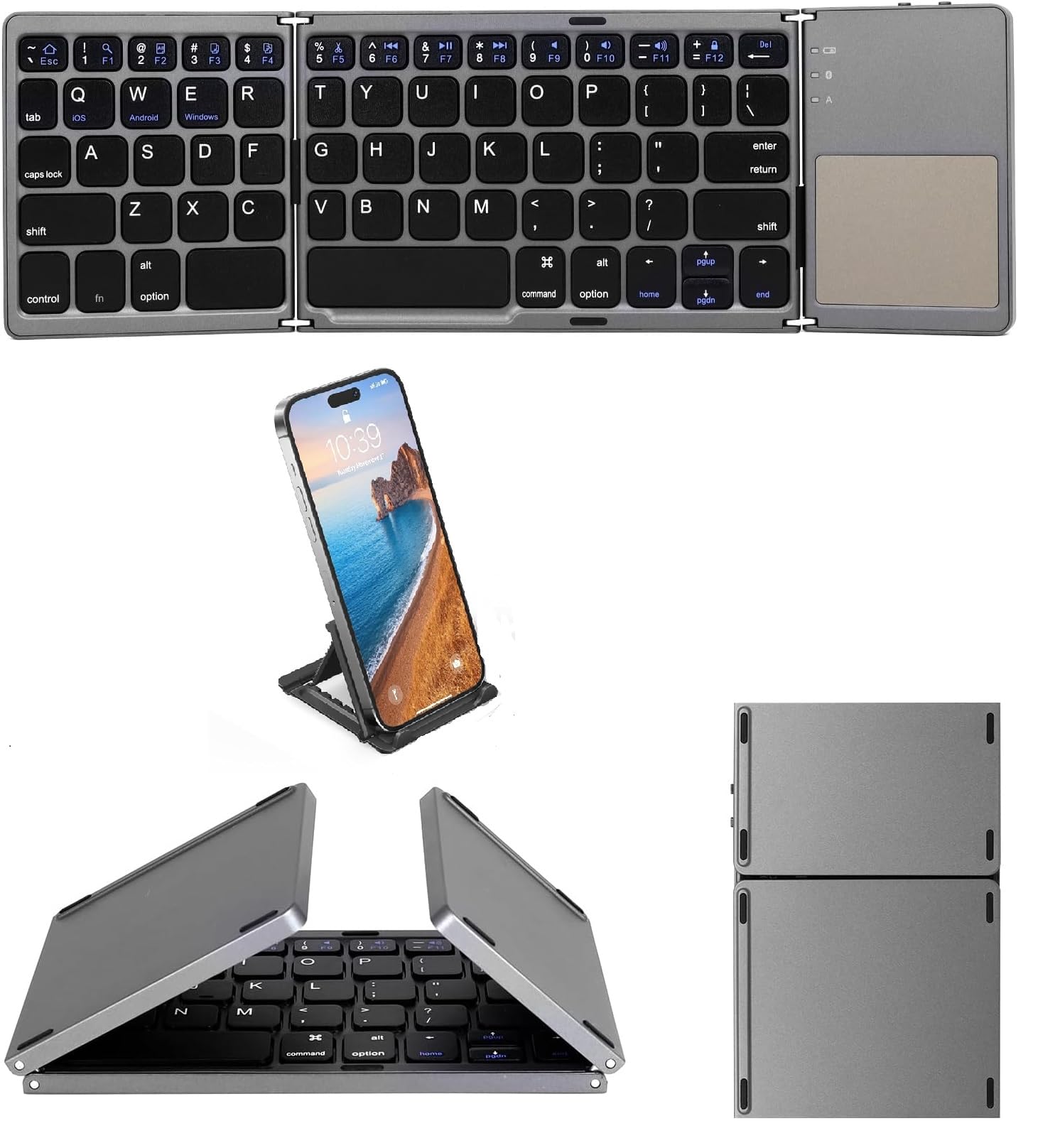 atdaraz Foldable Bluetooth Keyboard with Touchpad, with Mobile Stand Rechargeable Portable Wireless Mini Keyboard for PC Tablet, Samsung, Android, iOS, Smartphone-Dark Gray-image-26