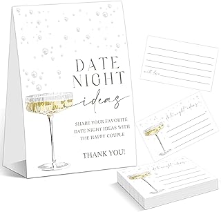 Date Night Ideas Sign, Pearls Wine Bridal Shower Decorations, Reception Games for Engagement Events, Wedding Centerpiece Table Decorations, Wedding Party Favors, 1 Sign and 50 Date Night Cards,2