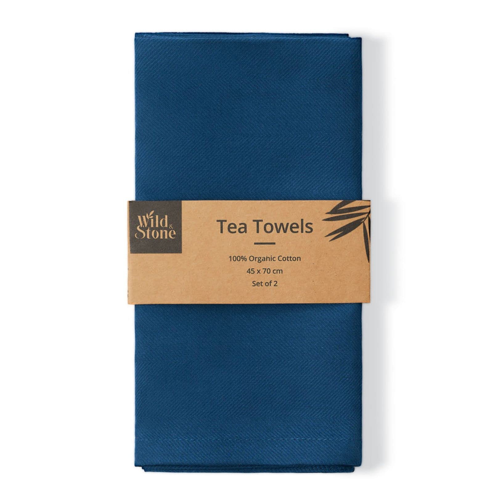 Wild & Stone Ocean Organic Cotton Tea Towels Set Of 2, Herringbone Weave, 48 X 70Cm, Absorbent Plastic-Free Kitchen Towels, Gots Certified, Ethically Made