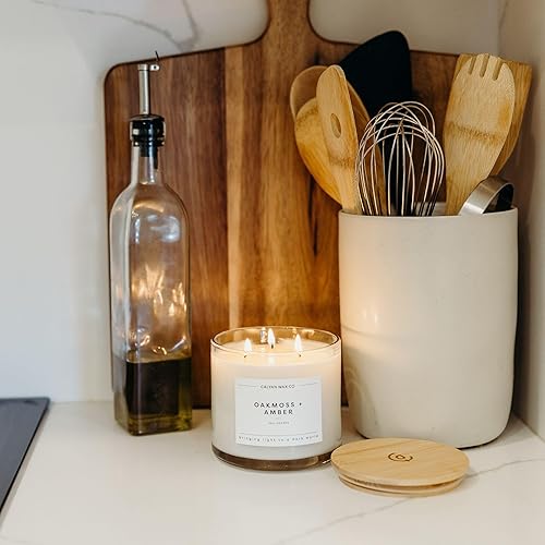 Miniatura 5 de Calyan Wax Co. Oakmoss & Amber - Vela perfumada de 3 mechas 43 horas de combustión Velas de soja de lujo de 3 mechas Velas de cera de soja no