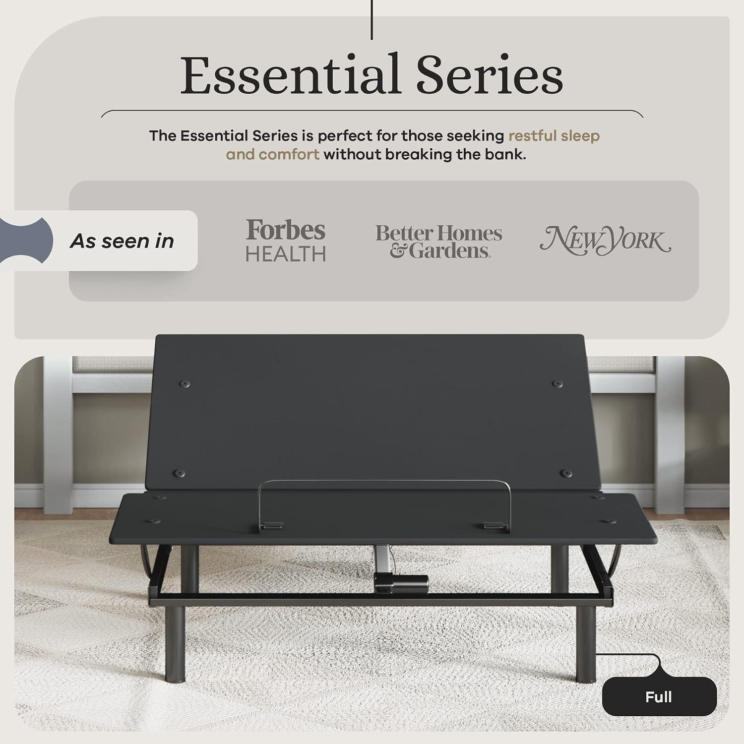 Sven & Son Essential Adjustable Bed Base Frame Zero Gravity, Easy Self-Assembly, Head & Foot Articulation, 1-Touch Flat, 2 Memory Positions (Full, Adjustable Bed Only)