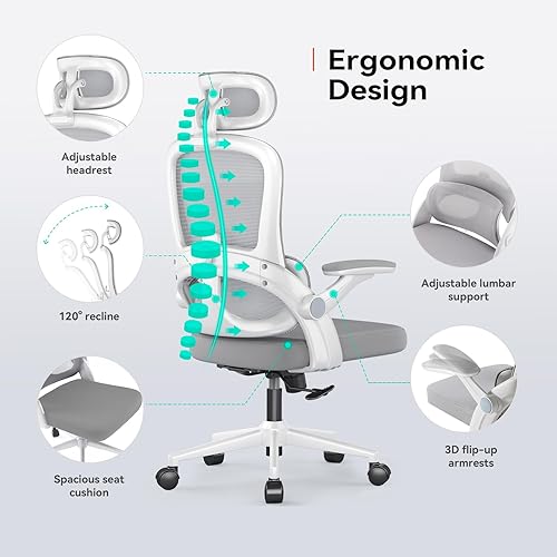 Miniatura 7 de SIHOO M102C Silla de oficina ergonómica, silla de escritorio con respaldo alto con reposabrazos 3D, soporte lumbar arriba y abajo, silla giratoria