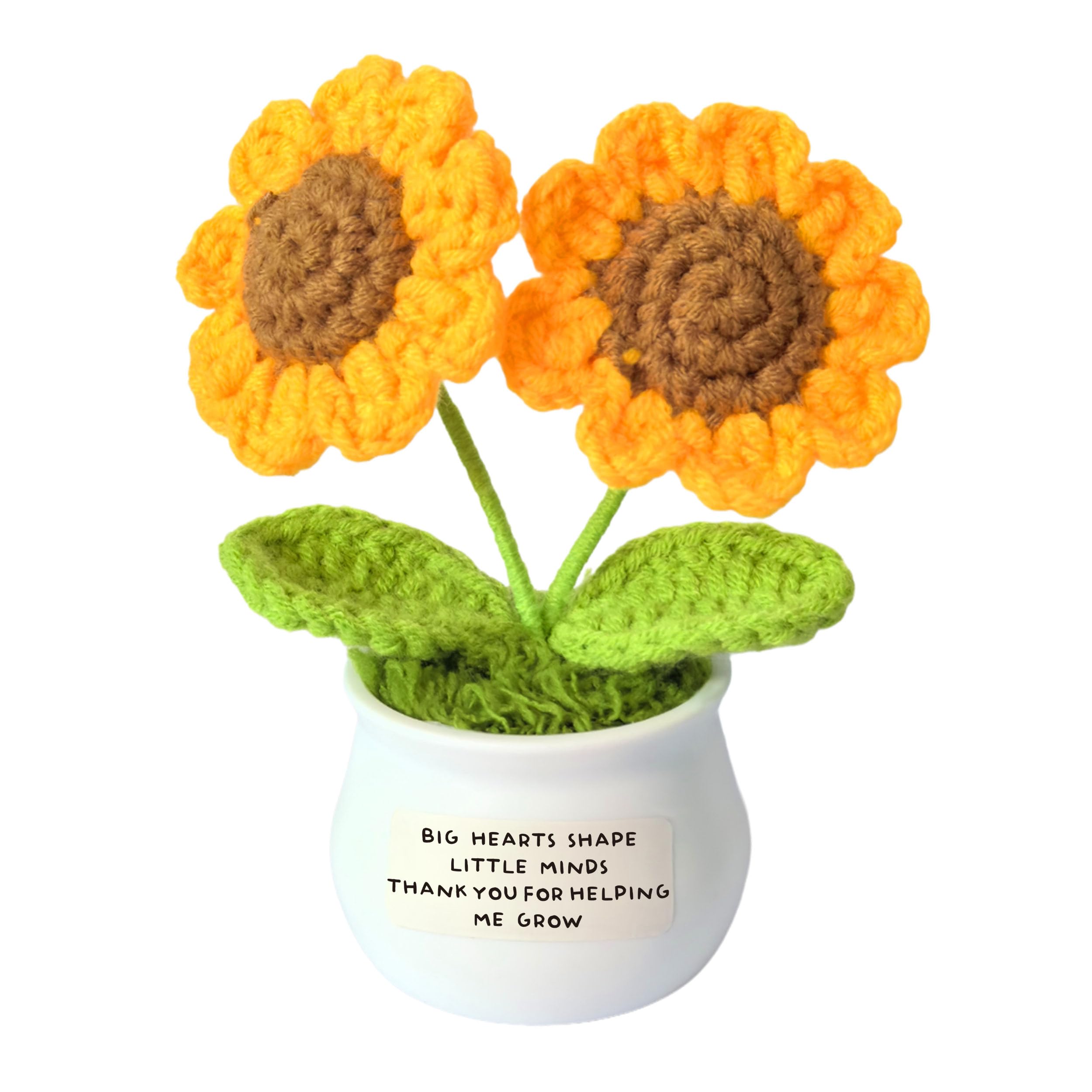 Cadeaux enseignants fleurs au crochet : pot de tournesol fait main pour fin d'année