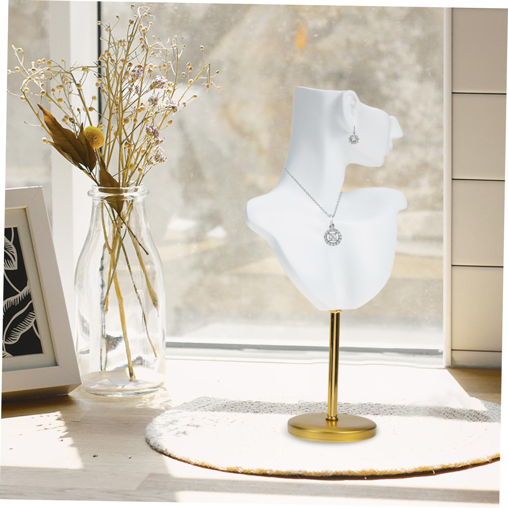 IMIKEYA Espositore Elegante e Bianca in e Metallo per Gioielli Resina Base Esposizione Leggero e Facile da Spostare, Supporto per Collane e Anelli in Negozi e Banchi