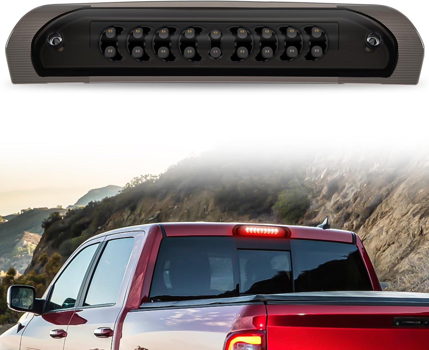 Third Brake Light High Mount 3rd Stop Reverse Cargo LED Lighting Replacement for 2002-2008 Dodge Ram 1500 2003-2009 RAM 2500 3500 Pickup Rear Cab Center Tail Lights