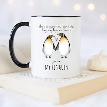 YouNique Designs Sentimental Mug for Boyfriend, 11 Ounces, I Love You Coffee Cup for Him, Penguin Mug (Black Handle)